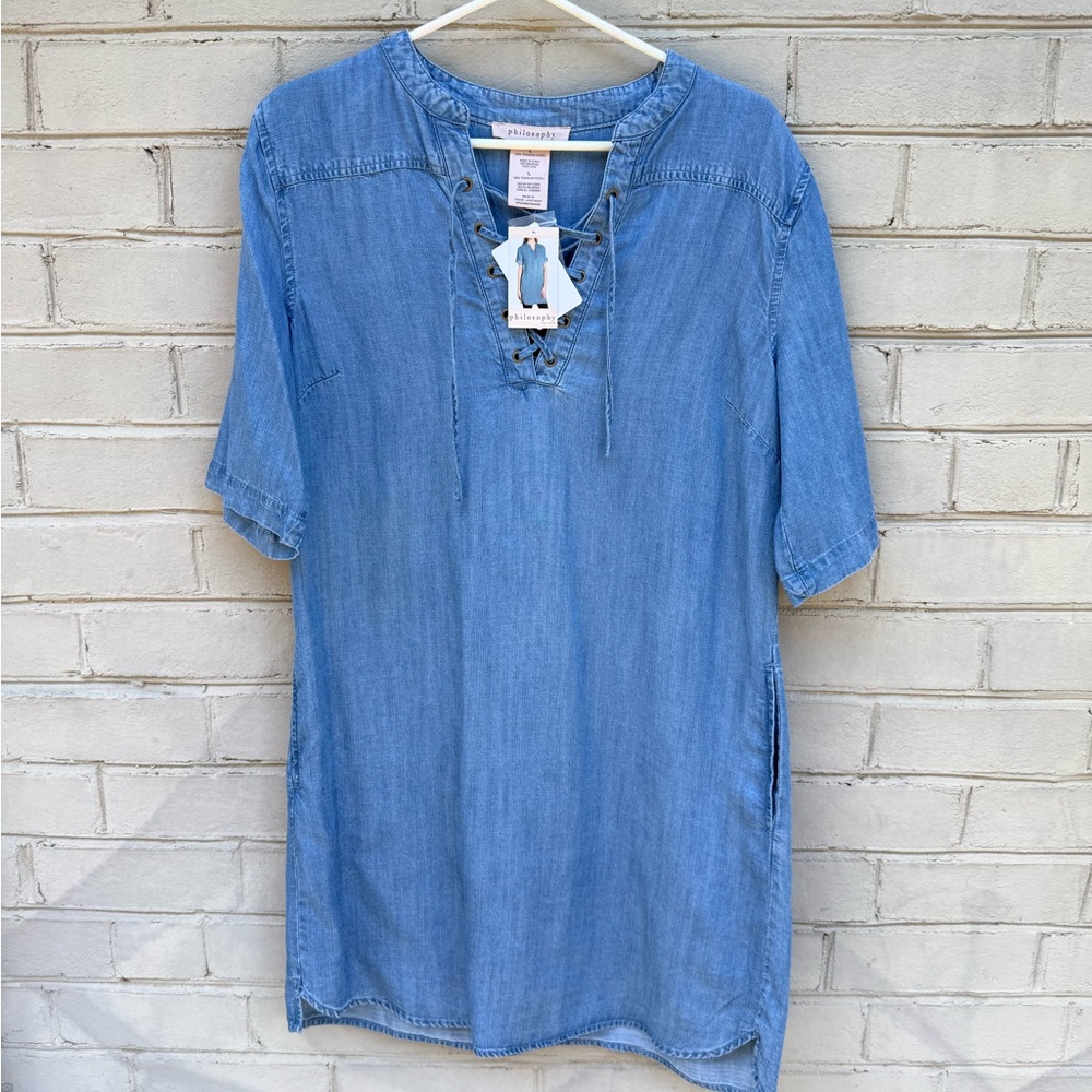 NWT Philosophy Size L Light Blue Lace-Up Dress w/Pockets